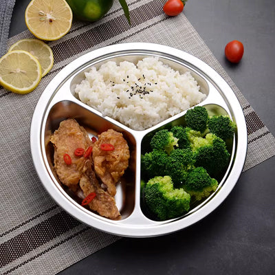 Extra deep circular three grid fast food plate