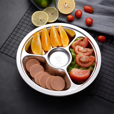Extra deep circular four grid fast food plate