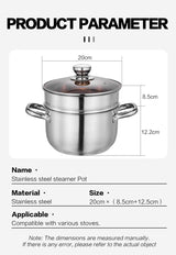 20cm steel diamond double ear steaming soup pot