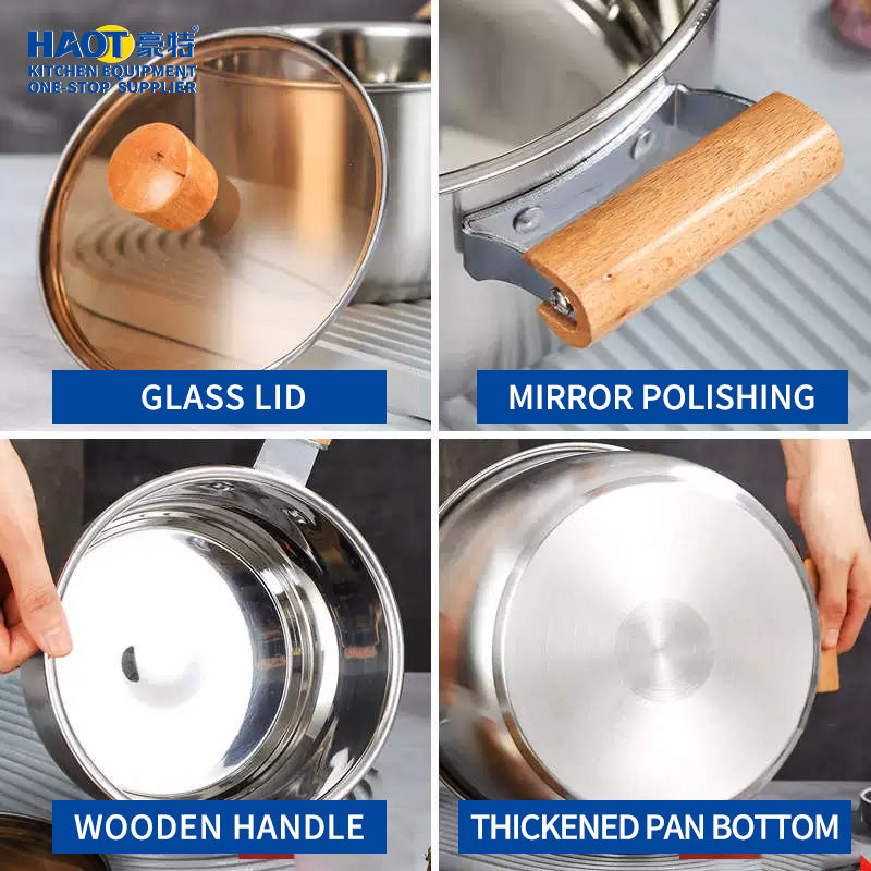 Shide 20cm Stainless Steel Soup Pot with Wooden Handles