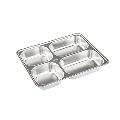 Chinese 304 stainless steel fast food plate with five large compartments