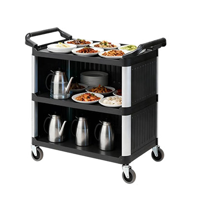 Three-tier dining car with door, black (square tube column with bucket)