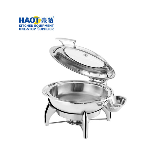 Stainless Steel Buffet Food Warmer Chafing Dish with Display Round Glass Lids