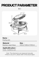 Stainless Steel Buffet Food Warmer Chafing Dish with Display Round Glass Lids