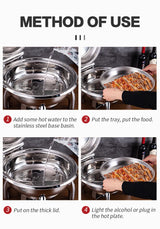 Stainless Steel Buffet Food Warmer Chafing Dish with Display Round Glass Lids