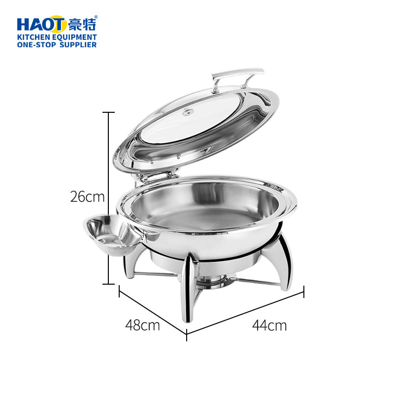 Stainless Steel Buffet Food Warmer Chafing Dish with Display Round Glass Lids