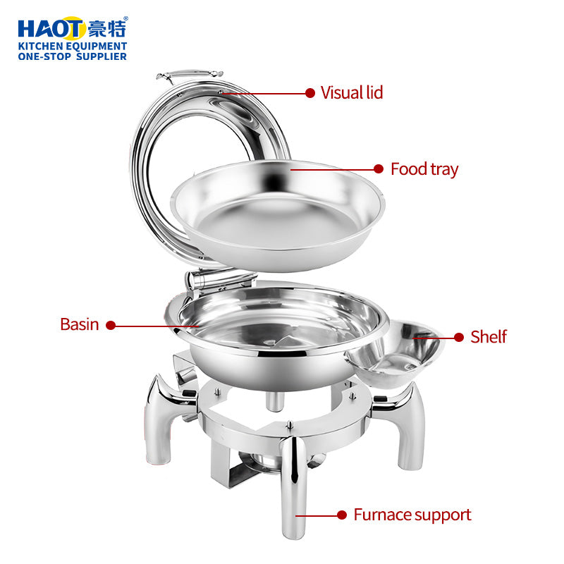 Stainless Steel Buffet Food Warmer Chafing Dish with Display Round Glass Lids