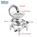 Stainless Steel Buffet Food Warmer Chafing Dish with Display Round Glass Lids