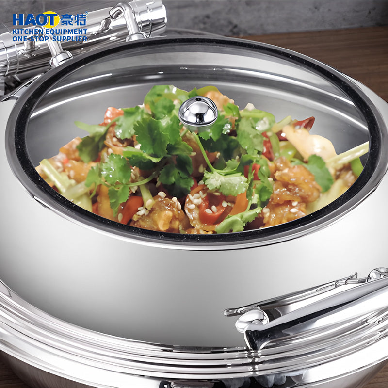 Stainless Steel Buffet Food Warmer Chafing Dish with Display Round Glass Lids