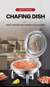 Stainless Steel Buffet Food Warmer Chafing Dish with Display Round Glass Lids