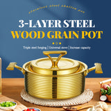 Three-layer steel wood grain titanium shallow pot