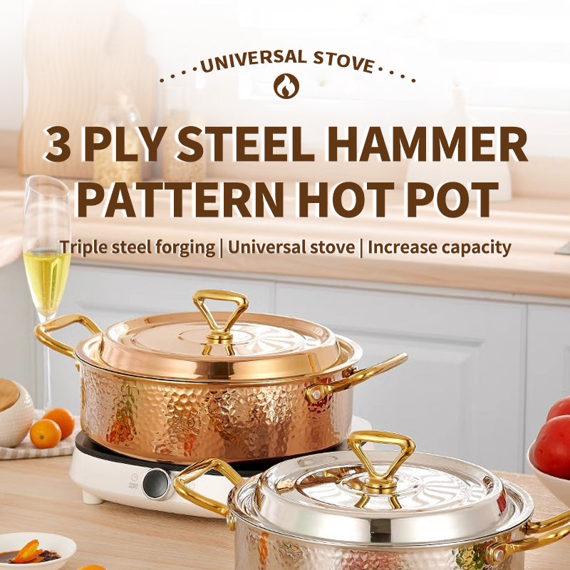 Three layer steel hammer point simple shallow soup pot