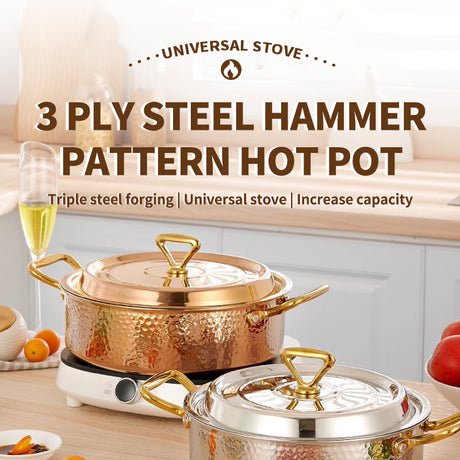 Three layer steel hammer point simple shallow soup pot