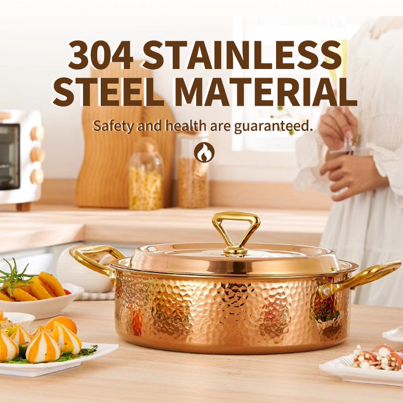 Three layer steel hammer point simple shallow soup pot