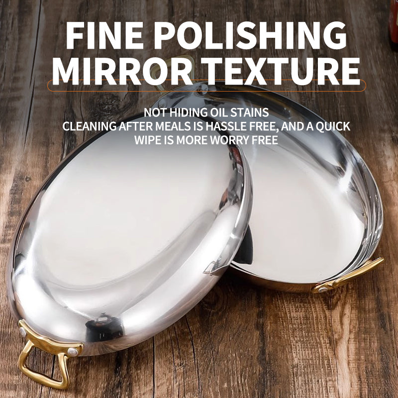 Stainless steel egg shaped double ear pan with gold plating