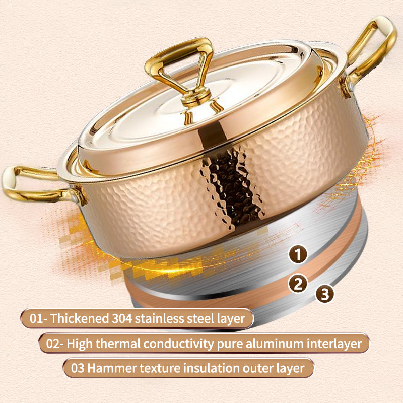 Three layer steel hammer point simple shallow soup pot