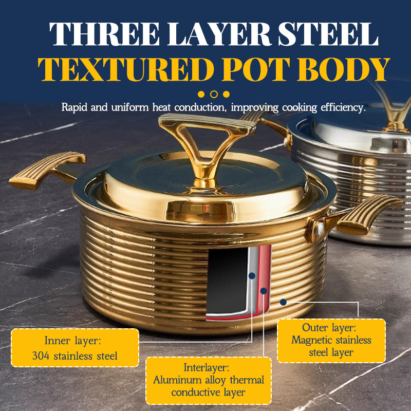 Three-layer steel wood grain titanium shallow pot