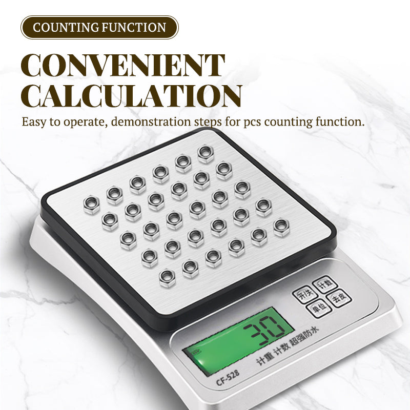 Silver waterproof electronic kitchen scale 3kg/0.1g