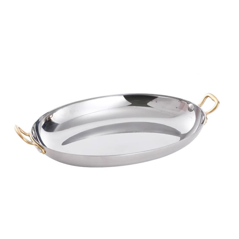 Stainless steel egg shaped double ear pan with gold plating