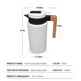 304 white wooden handle insulated kettle 1800ml (digital display with temperature)