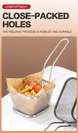 Long handled square mesh mini frying basket