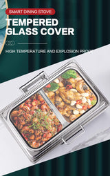 Digital temperature controlled rectangular glass edge dining stove
