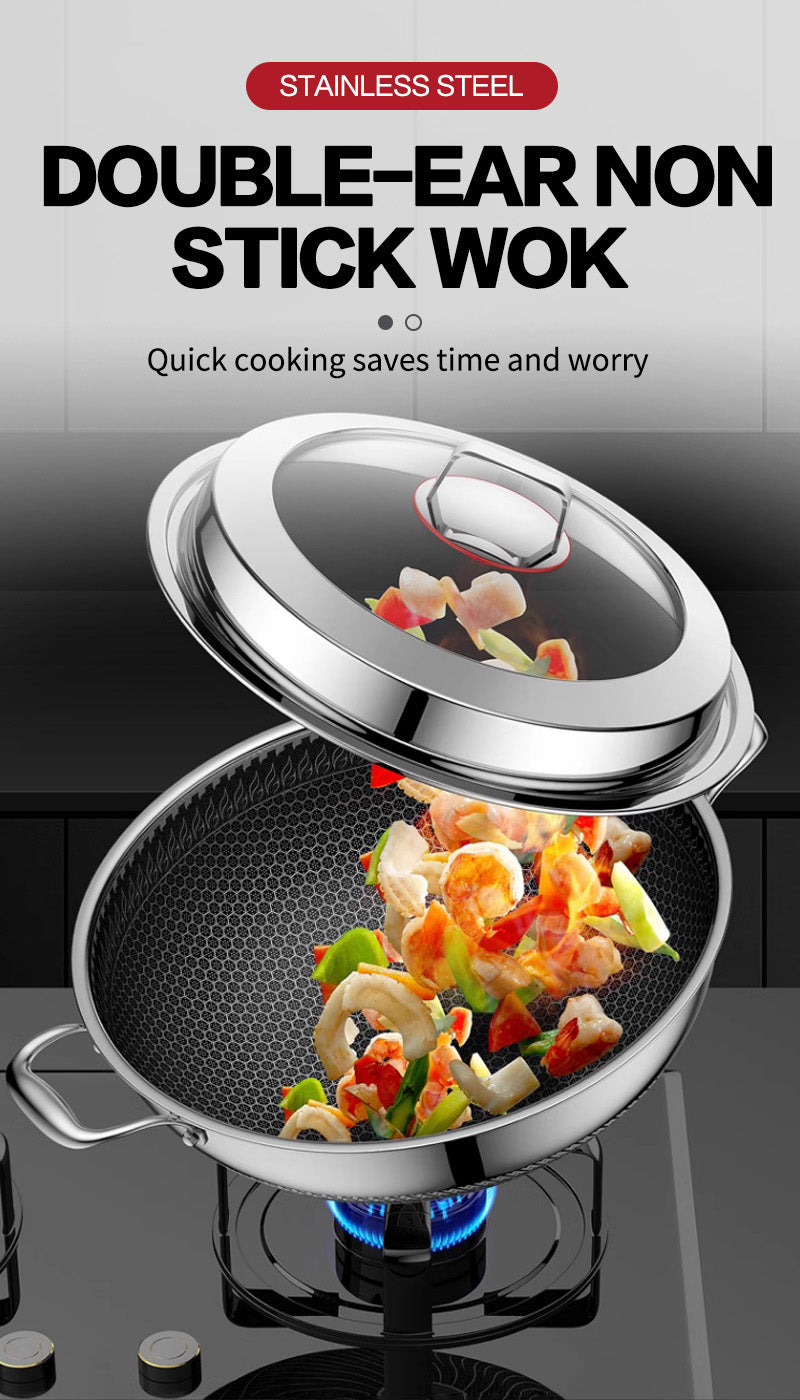 Double-ear Non stick Stainless steel wok All steel stewed wok