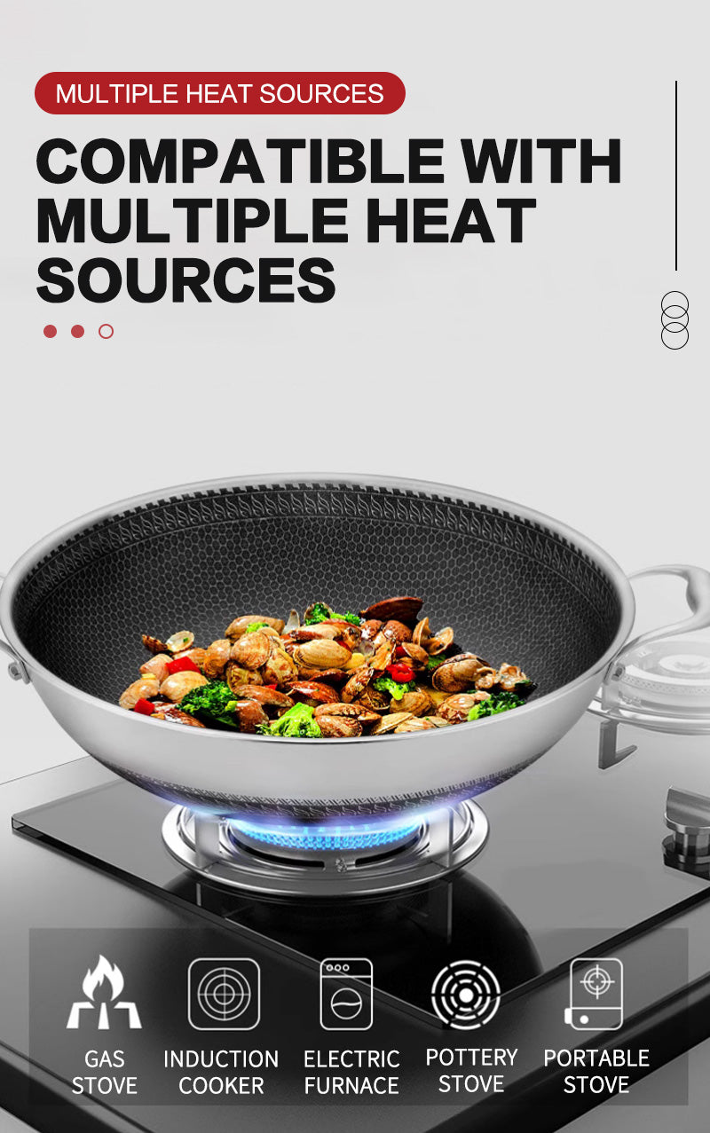 Double-ear Non stick Stainless steel wok All steel stewed wok