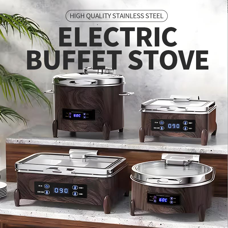 Rectangular double grid electric digital display wood grain dining stove