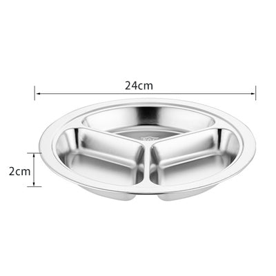 24cm stainless steel circular three grid dining plate