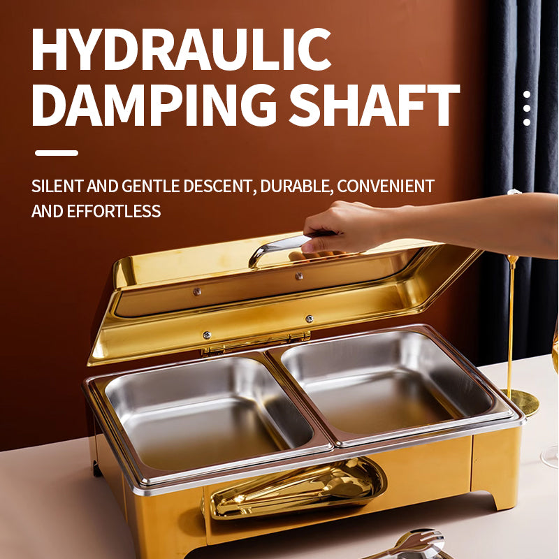 Rectangular hydraulic glass lid visible dining stove high foot (gold)
