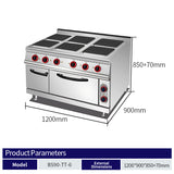 Six head square board cooking stove with electric oven（BS90-TT-6E）